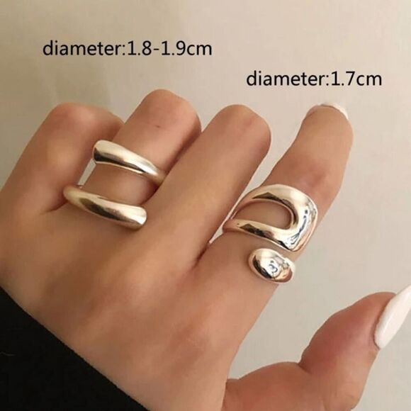 2 Pieces Vintage Inner Style Geometric Punk Alloy Exaggerated Rings ADJUSTABLE - Picture 3 of 10